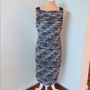 Adrianna Papell Black/Gray/White Sheath Midi Dress